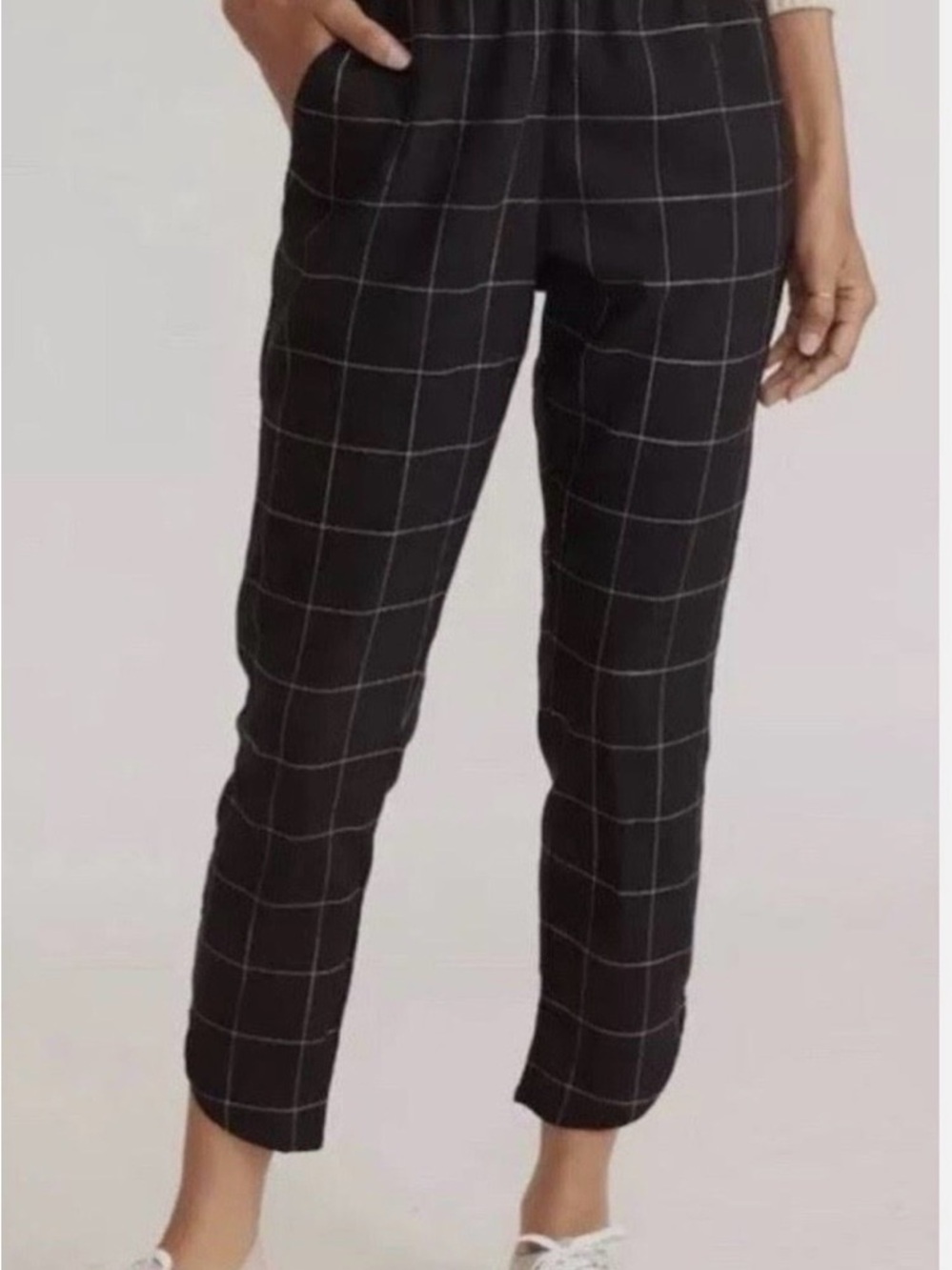 Marine Layer Women's Black Windowpane Ankle Pants